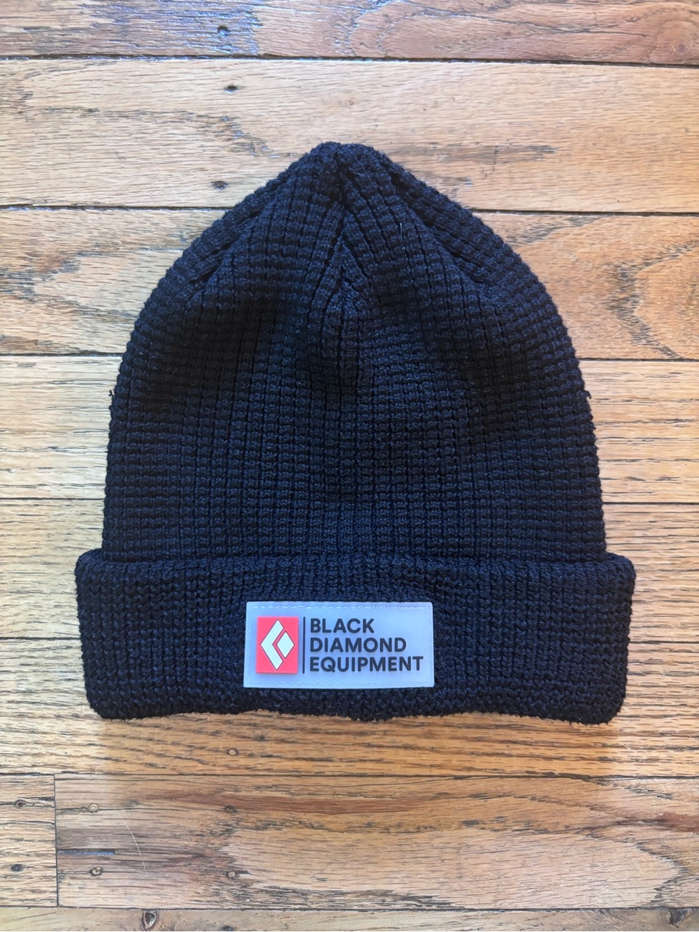 Black Diamond Black Waffle-Knit Cuffed Beanie with Logo Patch